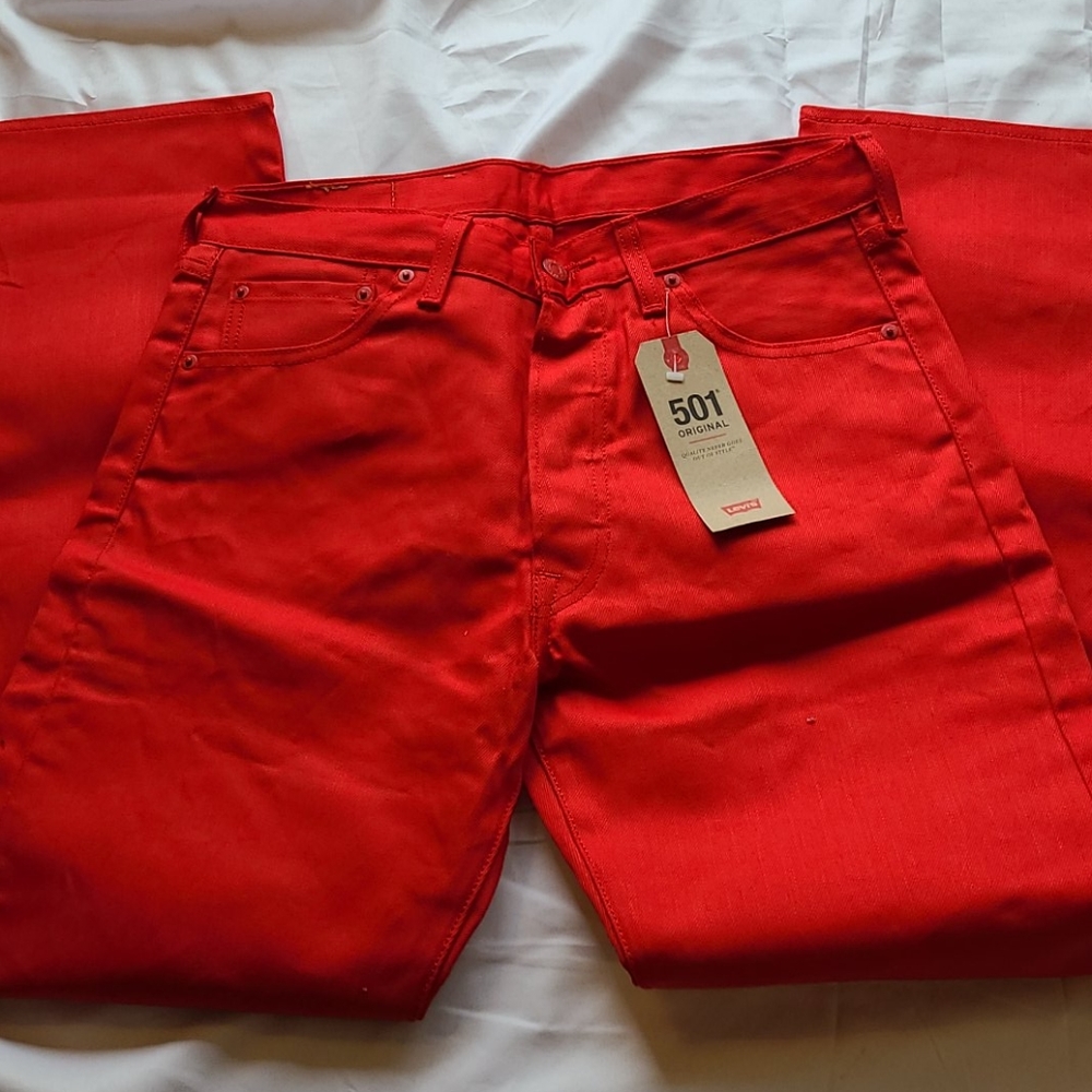 Levi's 501 32x30 raw unfinished red jeans - Picture 7 of 16